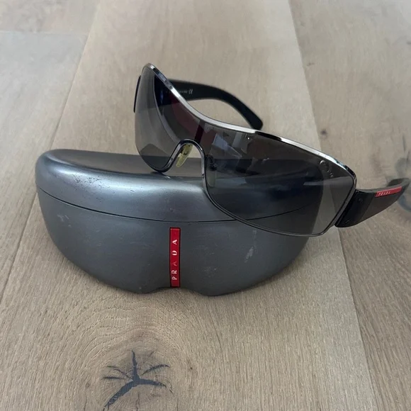 PRADA Black and Gray Shield Sunglasses - Picture 1 of 6